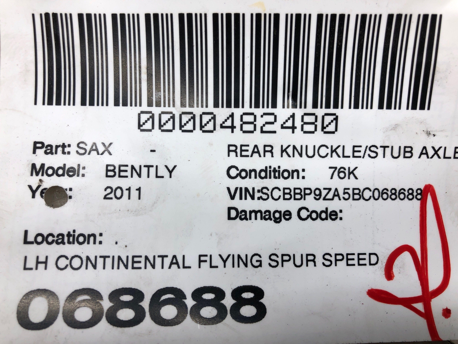 2006-2012 BENTLEY CONTINENTAL OEM LEFT REAR SPINDLE KNUCKLE WHEEL BEARING HUB