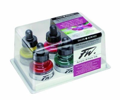 Daler Rowney FW Acryl Künstler Zeichentinte 6 x Primärfarben Set
