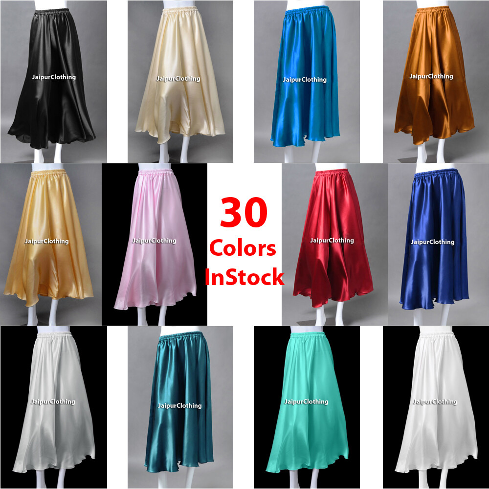 Women Satin Half Circle Skirt Belly Dance Jupe Tribal Oriental 4-5 Yard Maxi
