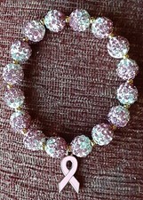 Breast Cancer Awareness Ribbon Bling Crystal-Rhinestone-Pink/White-Bracelet