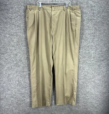Lands' End Dress Pants Men 46 Beige Mid Rise Pleated Straight Pockets Regular