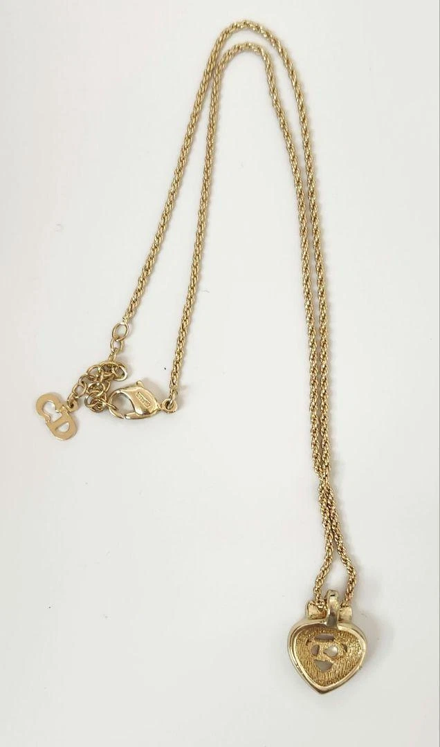 Collana Christian Dior Cuore Motivo Charm 44cm Catena Oro Donna Accessorio Auth
