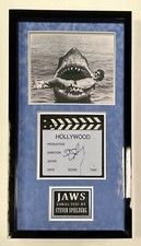 Steven Spielberg Signed Directors Clapboard W 11x14 Jaws Photo Shadow Frame PSA