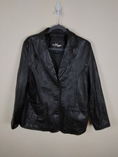 Wilsons Maxima Womens Black Leather Jacket Pockets Button Close Jacket Size Xl