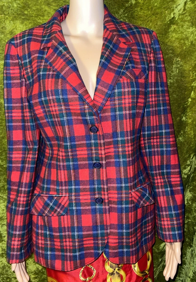 VTG 70s PENDLETON 100% Wool Red Blue Green Tartan Plaid Blazer Jacket sz 8