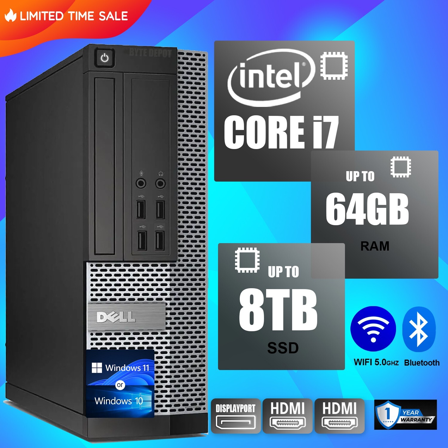 DELL Desktop Computer PC i7, up to 64GB RAM, 8TB SSD