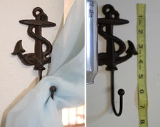 Nautical Anchor Curtain Tie Backs / Hold Backs Rustic Brown Cast Iron, N-48