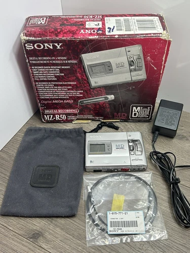 Sony MZ-R50 Silver Minidisc MD Walkman Player Digital Recorder & Extras READ!