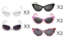 WHOLESALE BULK CAT EYE OWL SUNGLASSES DARK LENS UV400 MIXED COLORS 12 PAIRS
