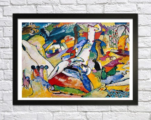 KADINSKY 7-FRAMED CANVAS ABSTRACT WALL ART PICTURE PAPER PRINT- YELLOW BLUE - Picture 7 of 15