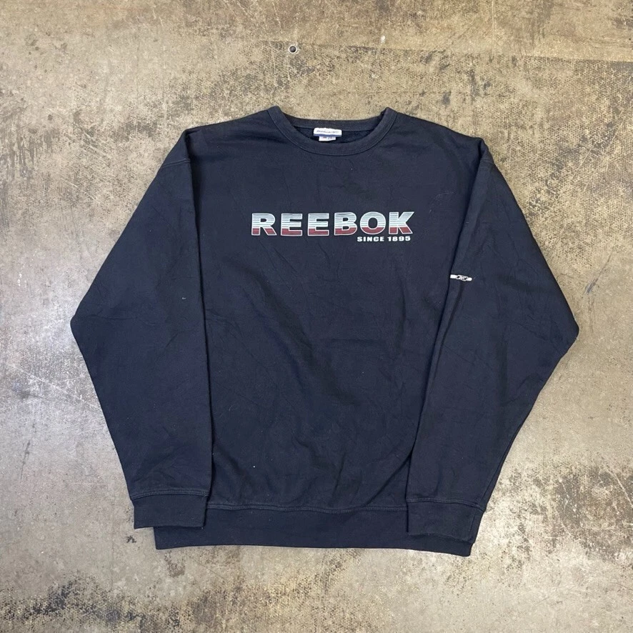 Reebok Sweatshirt Pull Over Spellout Y2K Sports Jumper Navy Mens