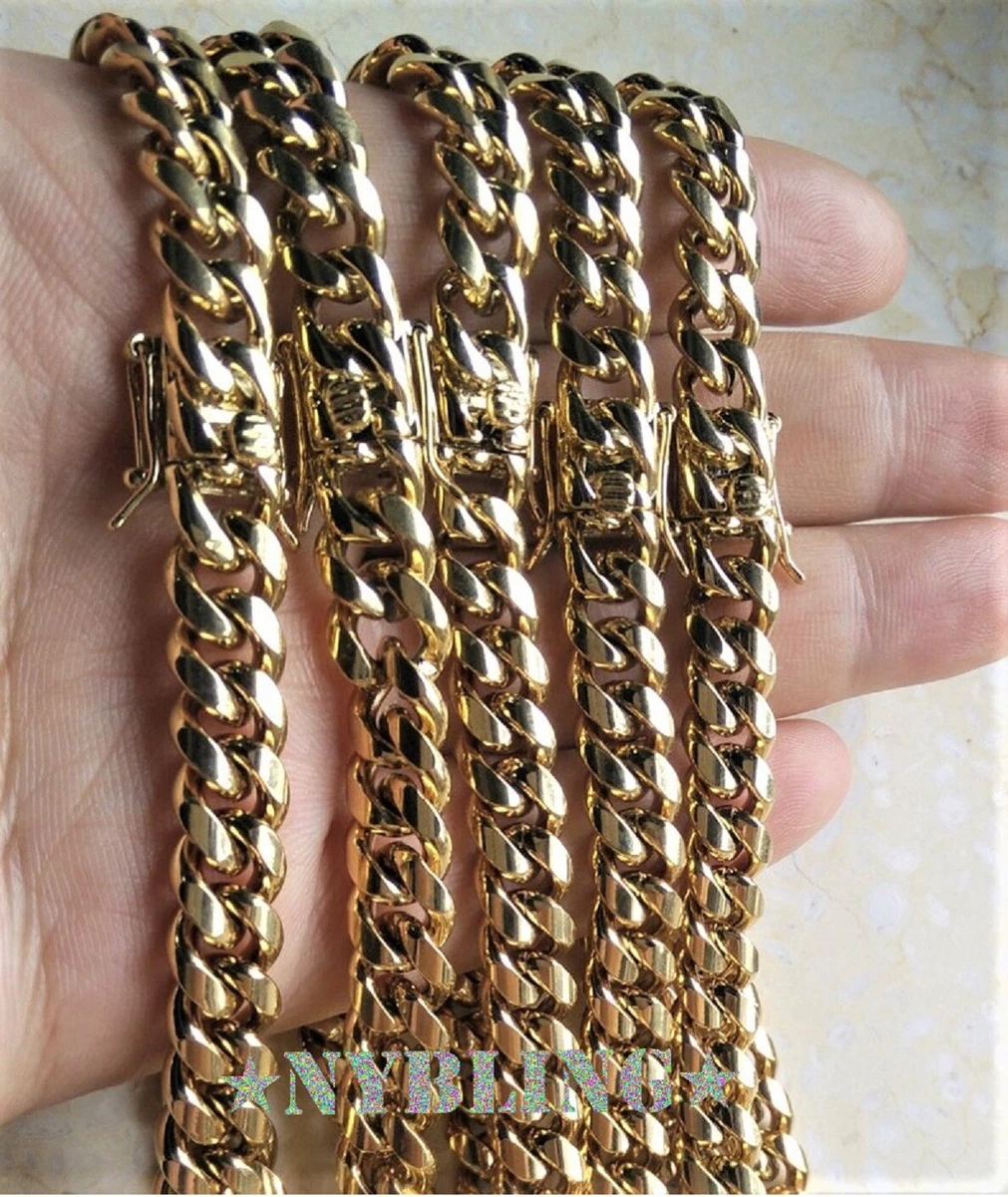 Miami Cuban Link Chain Necklace Or Bracelet 14k Gold Over Stainless Steel  4-14mm