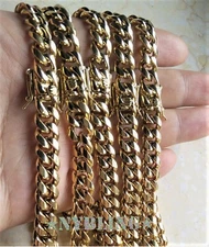 Mens Miami Cuban Link Chain 18k or 14k Gold Plated Stainless Steel (8MM to 16MM)