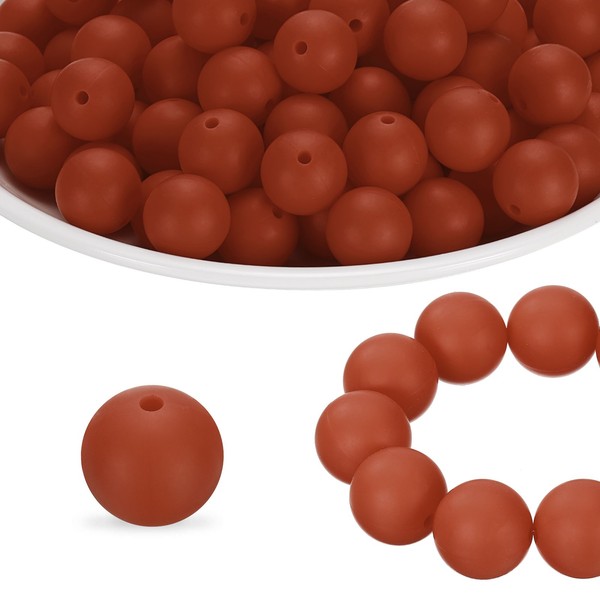 100 StüCk Silikonperlen 15Mm Silikonperlen GroßPackung FüR Stifte Runde Rotbraun-image