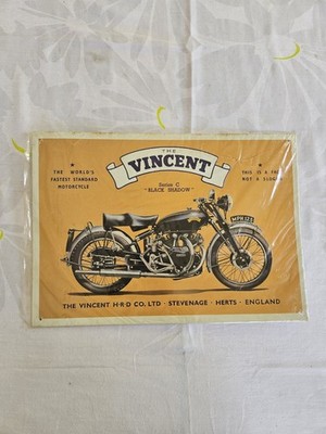 Vtg Metal Sign Vincent Black Shadow Motorcycle Series C Model