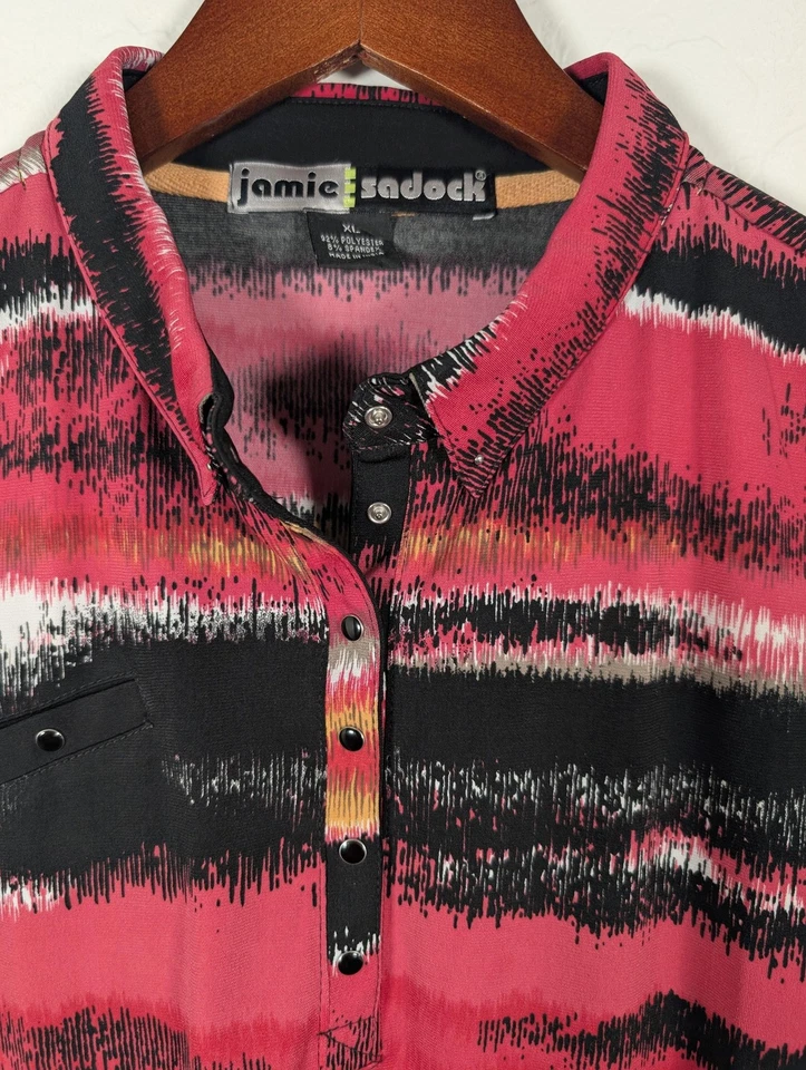 Camisa polo de golfe Jamie Sadock feminina XL rosa preta listrada sem mangas moderna - Imagem 3 de 4