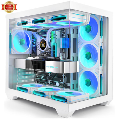 ATX Gaming PC Case White 7 ARGB PWM Fans Dual Tempered Glass USB Type C Mid