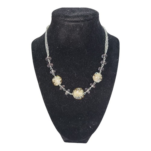 Silver Tone Crystal And Art Glass Beaded Choker Collar Necklace 14"-17" - Picture 2 of 9