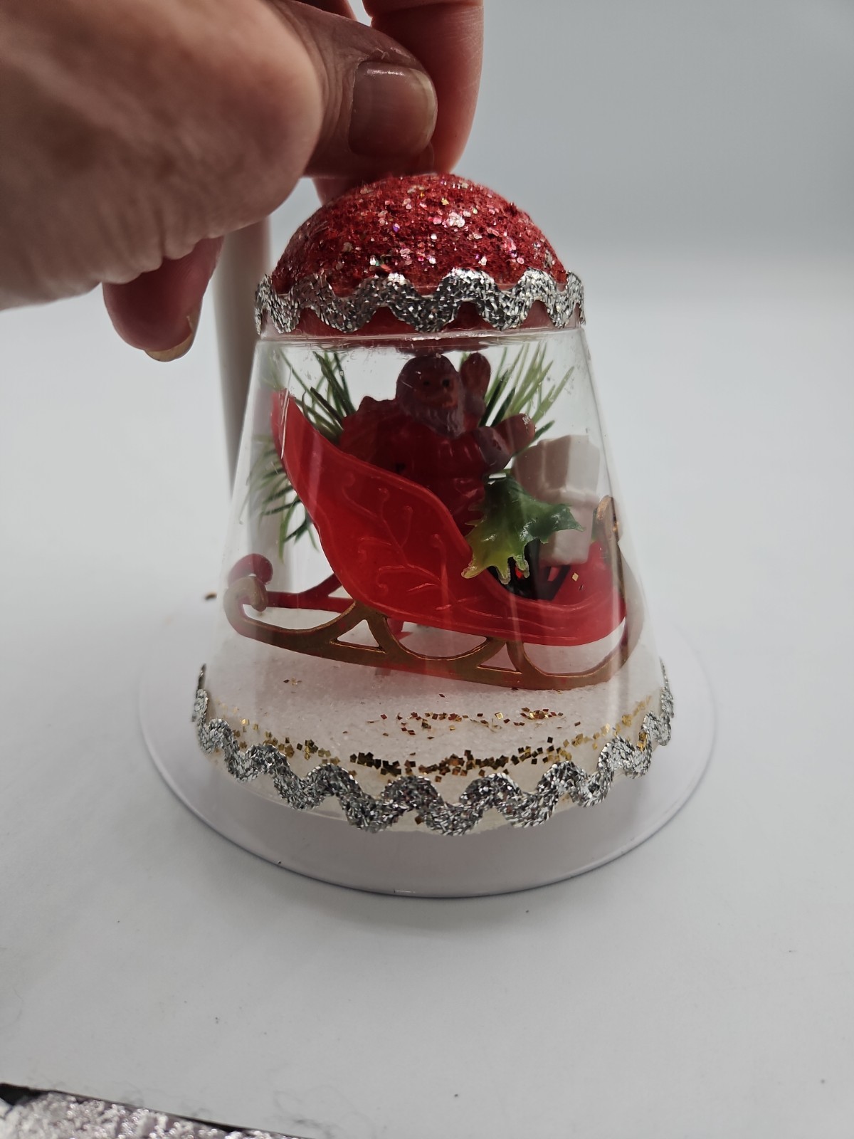 Vintage Glass Bell Diorama Santa Christmas Ornament