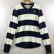 Abercrombie Fitch Mens Muscle Stripped Knit Shirt Sz L Y2K Preppy Coastal Logo
