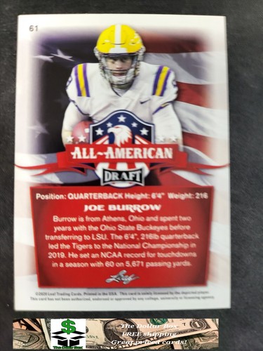 2020 Leaf Draft Joe Burrow RC card #61 Bengals - Picture 2 of 2