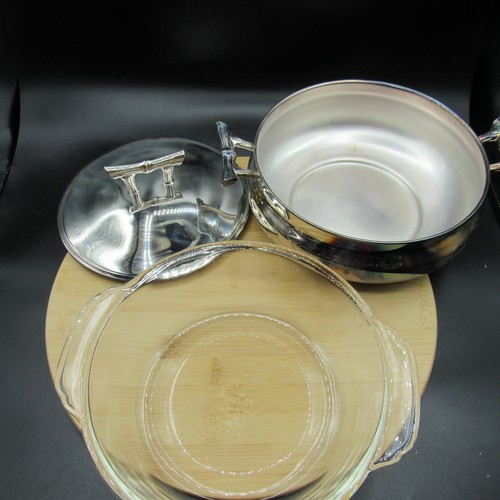 Silver Plated Dinner Serving Bowl With Glass Anchor Hocking Fire King Insert - Picture 11 of 11