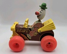Vintage 1965 Fisher Price Jolly Jalopy Clown Drive Wooden Pull Toy 724