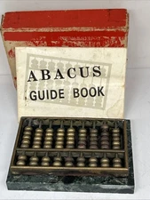 Vintage Mini Brass Abacus With Green Marble Base And Guide Book 3.5x2.5” W/ Box