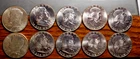 FRANKLIN AND KENNEDY HALVES GEM BU $5 FACE HALF ROLL 10 COINS BLAZING PQ 90% SIL