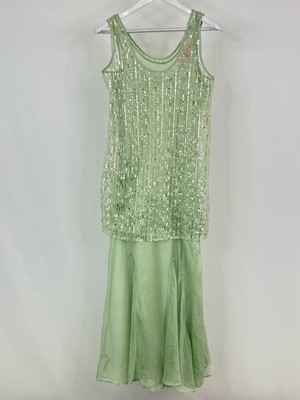 ENDLESS ROSE Sequin Mesh Chiffon Maxi Dress NWT SZ XS LT Green WMN Long 2-Piece