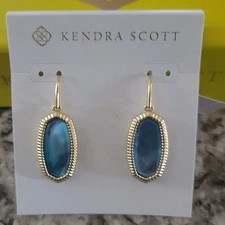 Kendra Scott Dani Ridge Frame Drop Earrings Gold Indigo Illusion NWT $70 BOX