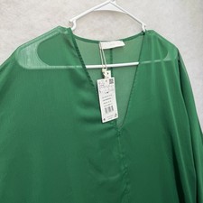 Mango MNG Green Sheer Bamboo Tunic Long Blouse Women’s L US 8 NWT