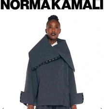 NORMA KAMALI WOMAN NEW OVERSIZED SIDE SNAP JACKET DARK HEATHER GREY SZ L