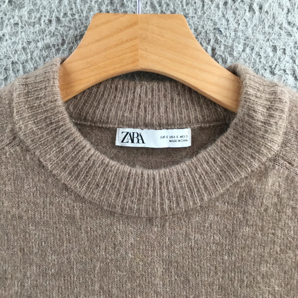 Suéter Zara Para Mujer S Marrón Corto Cuello Redondo Mezcla Lana Alpaca Manga Larga Informal Foto 3 de 4