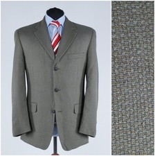 Mens Wool Silk Blazer 42R UK Size MACYS Check Grey Sport Coat Vintage Jacket