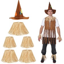 Scarecrow Costume Set for Kids  Adults - Straw Hat, Skirt, Halloween Party Acce