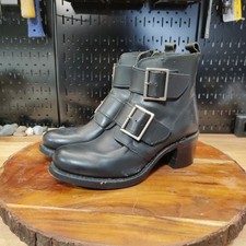 Frye Sabrina Double Big Buckle Heeled Boots Black Leather Womens 9 M Made In USA