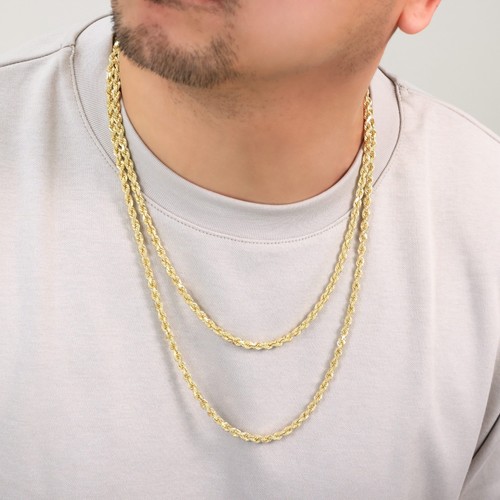 18K Yellow Gold Solid Mens 5mm Diamond Cut Rope Chain Italian Necklace 20" - Picture 6 of 12