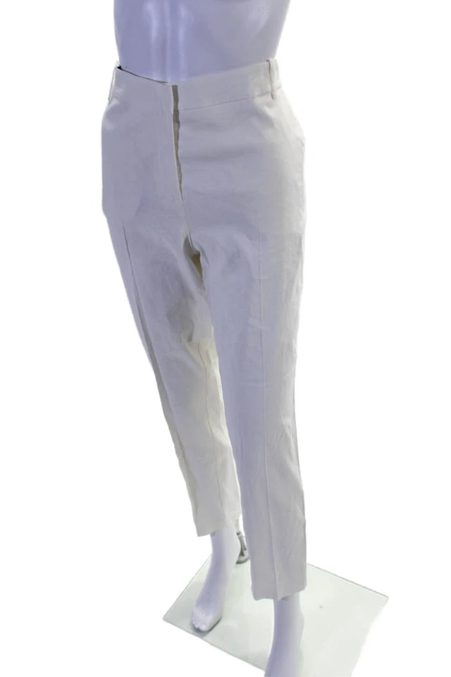 Pantalón Pinko Mujer Mezcla Lino Dos Bolsillos Cónicos Blanco Talla 10 Foto 2 de 4