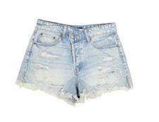 Aeropostale Mom Shorts Juniors 2 Blue Denim High Rise Distressed Frayed Casual