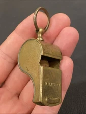 Vintage Solid Brass Standard Military Whistle w/ Cork Pea Ball USA Heavy Duty