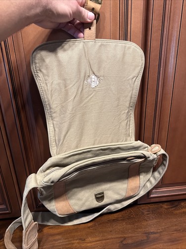 Vintage LL Bean Beige Canvas Leather Buckle Crossbody Shoulder Bag 13 x 3 x 9 in - Picture 8 of 19