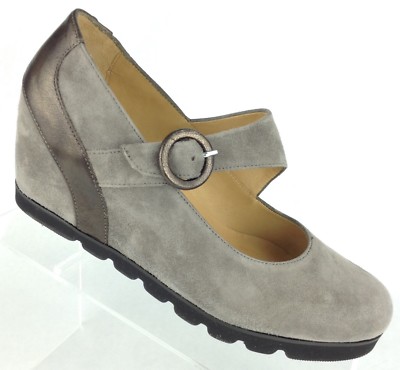 Firenze Studio Joy Mary Jane Suede Taupe Gray Wedge Heels Womens Shoes 8