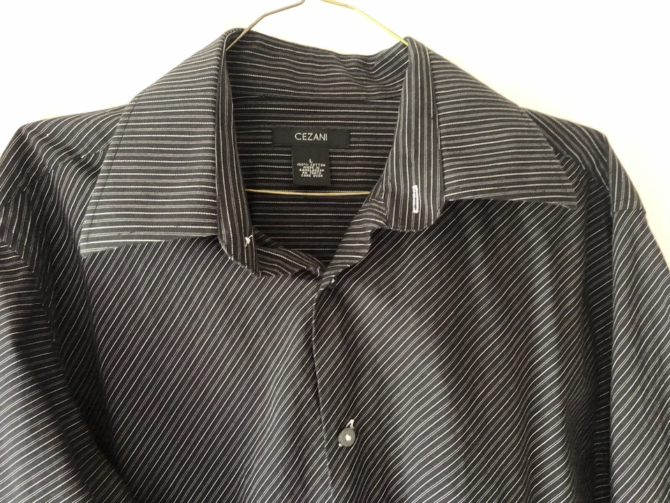 Cezani Mens Long Sleeve Charcoal Grey And White Contrast Cuff Dress Shirt L MINT - Image 2 of 4