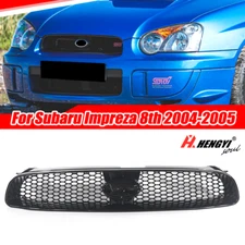 For Subaru Impreza 2004 05 Gloss Black Front Bumper Grille Hood Grill STI Style