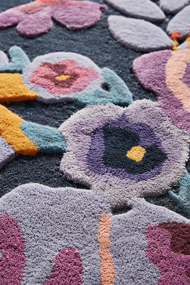Jardin Floral Blue Modern Hand-Tufted 100% Wool Area Rug Carpet - Image 4 of 4