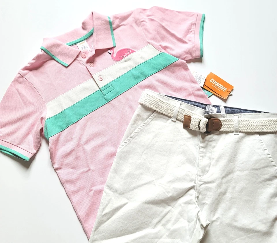 Gymboree 10 Tropical Paradise Rosa Flamenco Polo Blanco Conjunto Pantalones Cortos Nuevo con Etiquetas 2023 Foto 2 de 4