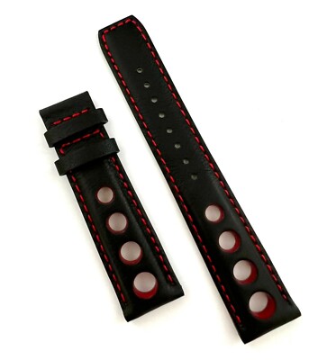 Original Tissot PRS516 20mm T021414A Black / Red Leather Watch Band Strap 