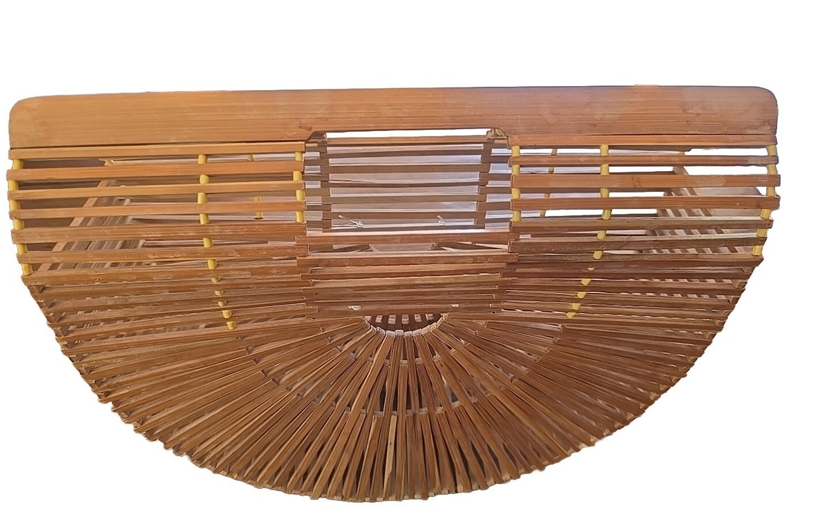 Semi Circle Cheap Bamboo Purse VTG 1950S 60S BAMBOO HALF ROUND