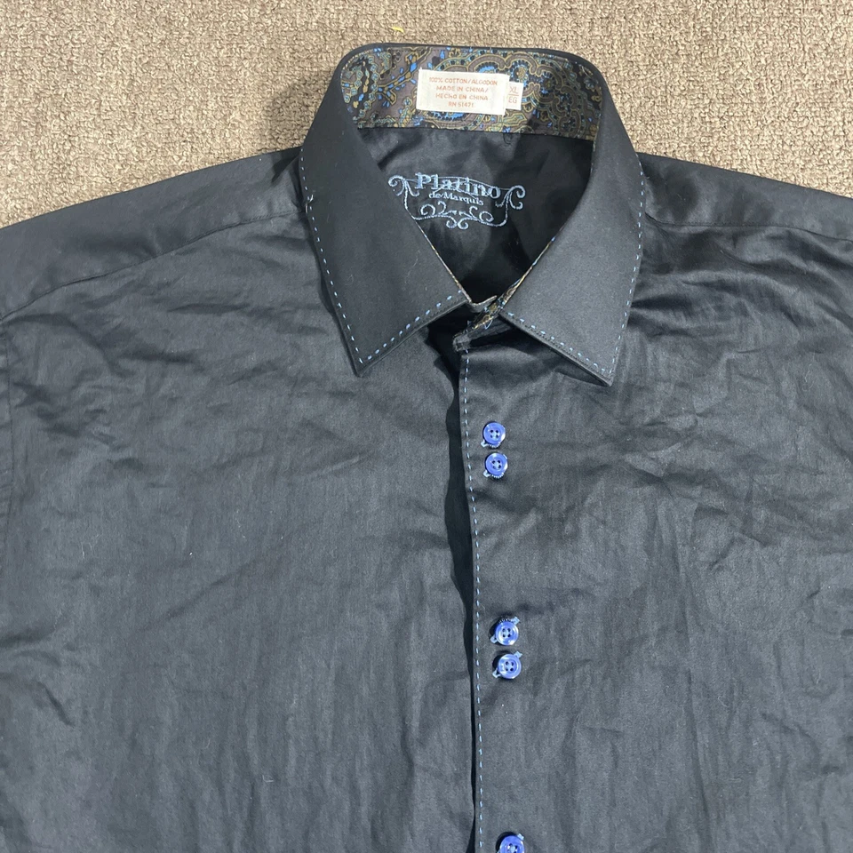 Camisa de Vestir Platino De Marquis Hombre Negra Talla XL Todo Algodón Manga Larga Foto 3 de 4